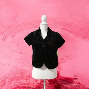 GRANE BLK. FAUX FUR‎ JACKET SMALL JUNIOR 1 BUTTON FRONT NWT